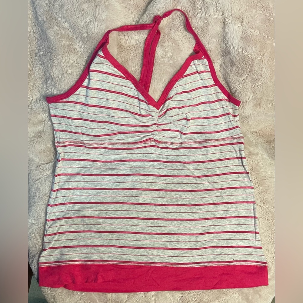 NWT Derek Heart Stripe Halter Top Sz 3X Pink and Gray